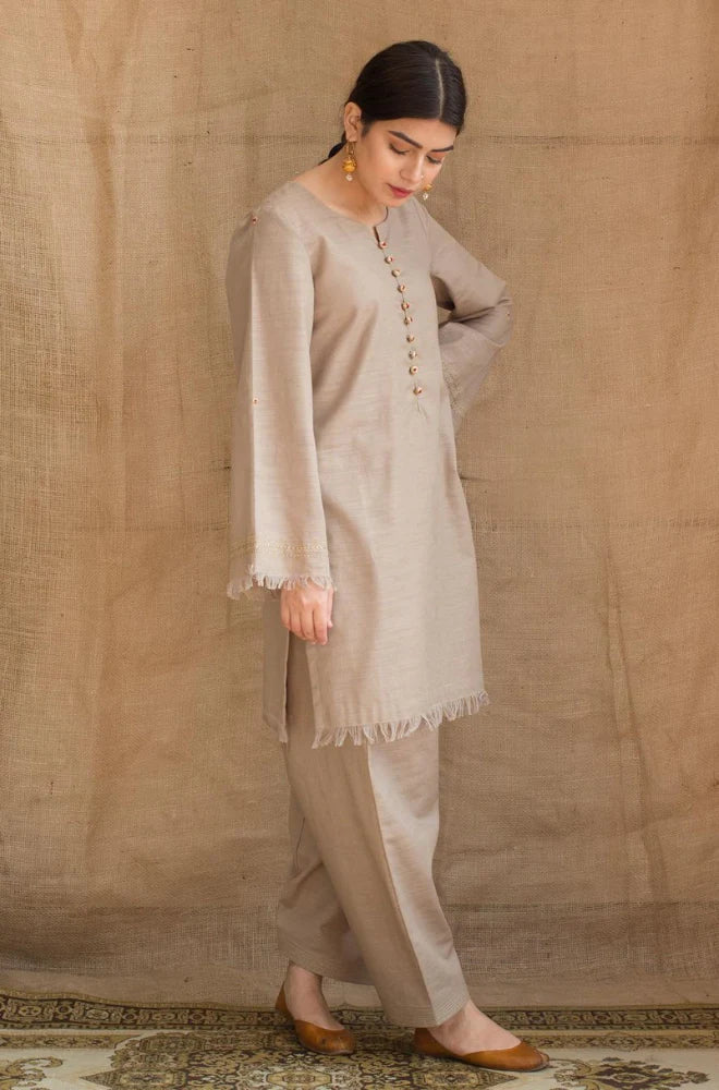 DYOT - 3PC DHANAK  SHIRT WITH SLUB WOOL PRINT SHAWL  -BIC-3179