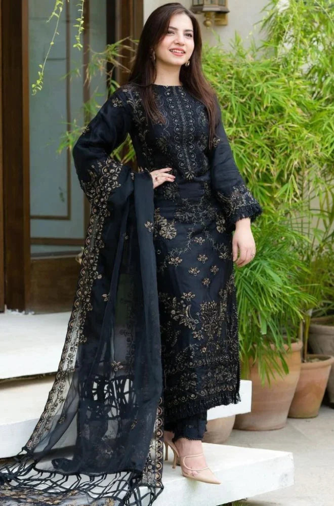 DANANEER - 3PC KHADAR EMBROIDERED WITH CHIFFON EMBROIDERED DUPATTA - BIC-3247