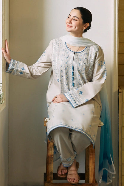 ZAHRA SHAHJAHAN- 3PC LAWN EMBROIDERED SHIRT WITH BAMBER CHIFFON PRINT DUPATTA-BIC-2742