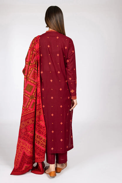 KAYSERIA- 3PC DHANAK EMBROIDERED WITH COUTURE WOOL PRINT SHAWL-BIC-3124