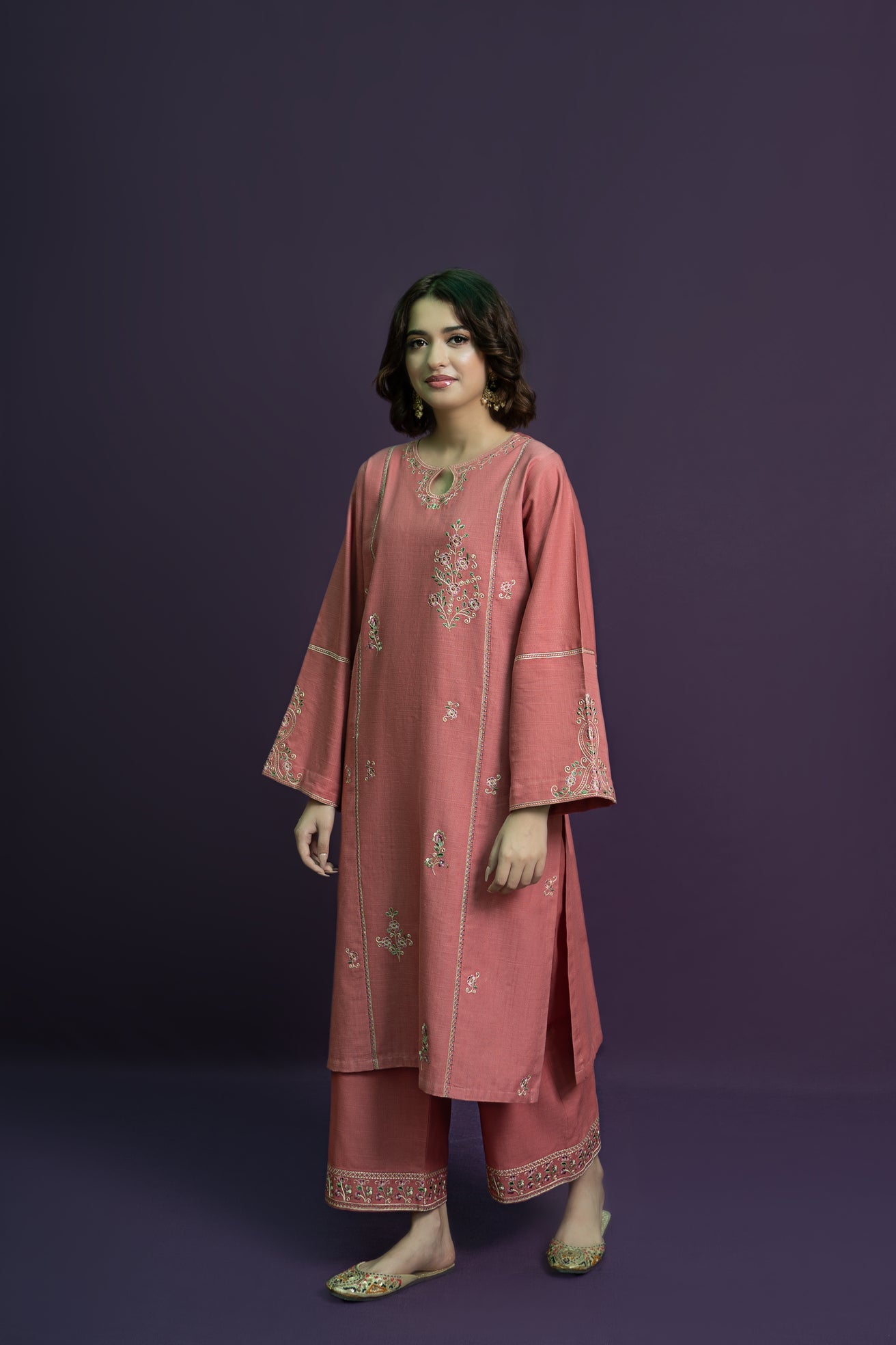 URGE-2PC DHANAK EMBROIDRED SHIRT WITH DHANAK EMBROIDRED TROUSER-BIC-3329