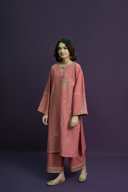 URGE-2PC DHANAK EMBROIDRED SHIRT WITH DHANAK EMBROIDRED TROUSER-BIC-3329