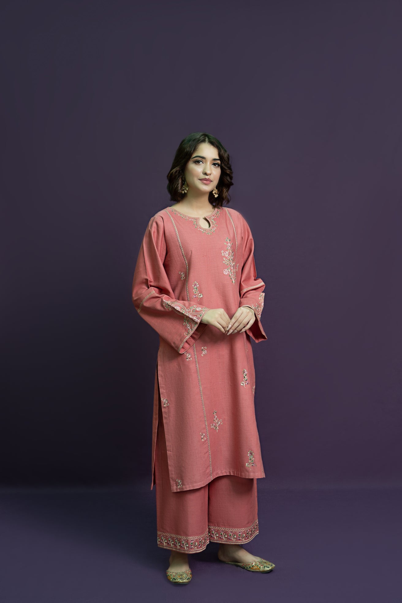 URGE-2PC DHANAK EMBROIDRED SHIRT WITH DHANAK EMBROIDRED TROUSER-BIC-3329