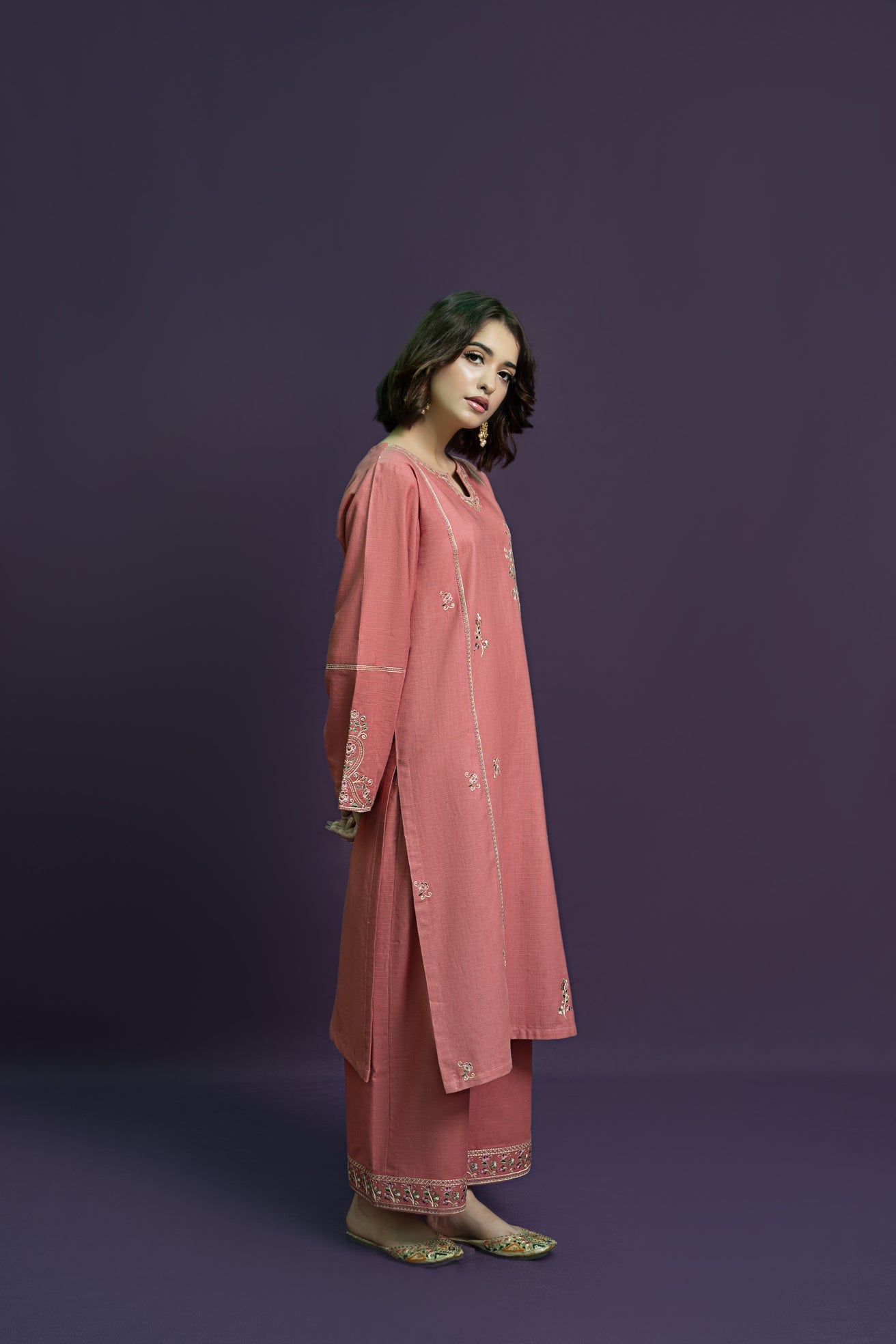 URGE-2PC DHANAK EMBROIDRED SHIRT WITH DHANAK EMBROIDRED TROUSER-BIC-3329