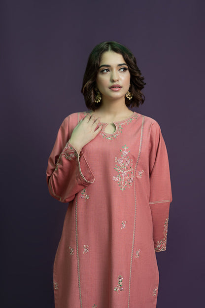 URGE-2PC DHANAK EMBROIDRED SHIRT WITH DHANAK EMBROIDRED TROUSER-BIC-3329