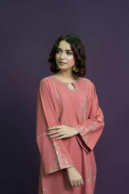 URGE-2PC DHANAK EMBROIDRED SHIRT WITH DHANAK EMBROIDRED TROUSER-BIC-3329