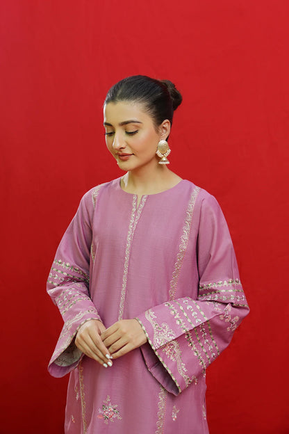 URGE-3PC KHADDAR EMBROIDRED SHIRT WITH WOOL PRINTED SHAWL & EMB TROUSER-BIC-3383