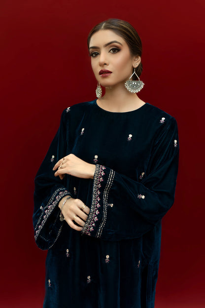 URGE - 2PC Velvet Heavy Embroidered Shirt With Velvet Heavy Embroidered Trouser -BIC-D21