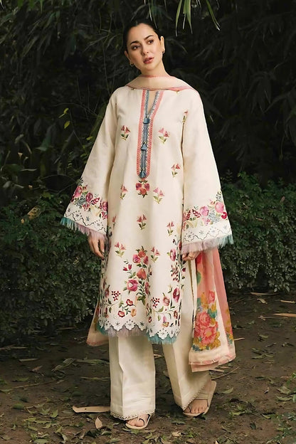 ZAHRA SHAHJAHAN- 3PC DHANK EMBROIDERED SHIRT WITH COUTURE WOOL SHAWL-BIC-3164