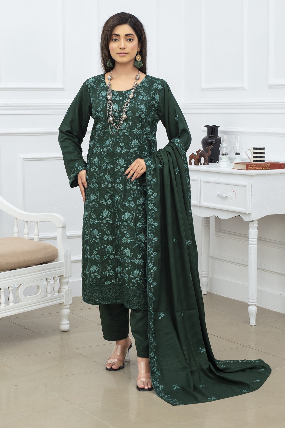 BRANDINN-3PC VISCOUS EMBROIDRED SHIRT WITH VISCOUS EMBROIDRED SHAWL AND TROUSER-BIC-