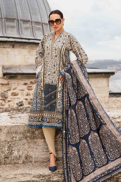 MARIA B- 3PC KARANDI PRINTED EMBROIDERED SHIRT WITH KARANDI PRINTED SHAWL AND KARANDI PRINTED TROUSER-BIC-3257-B