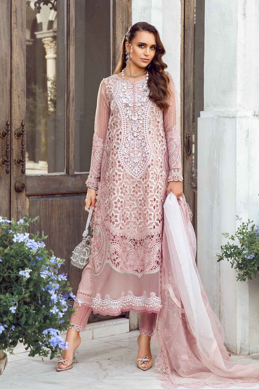 MARIA B 3PC EMBROIDERED ORGANZA PANEL EMBROIDERED ORGANZA DAMAN WITH PEARL WITH ORGANZA EMBROIDERED  READY TO WEAR DUPATTA WITH TROUSER -BIC- 3421