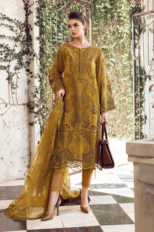 MARIA B- LAWN 3PC CHIKENKARI EMBROIDERED SHIRT WITH ORGANZA EMBROIDERED  READY TO WEAR DUPATTA WITH TROUSER -BIC- 3427