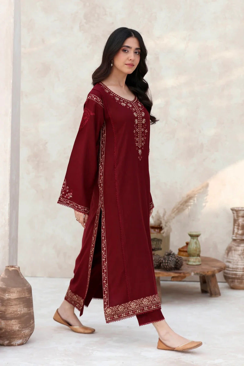 FEROZAE-2PC DHANAK EMBROIDERED SHIRT WITH DHANAK EMBROIDERED SLEEVES-BIC-3417