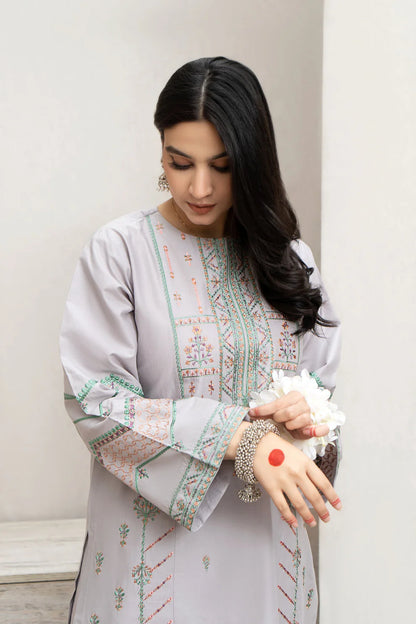 URGE - 3PC DHANAK EMBROIDERED SHIRT WITH  COUTUTRE PRINTED SHAWL & EMB TROUSER-BIC-3295