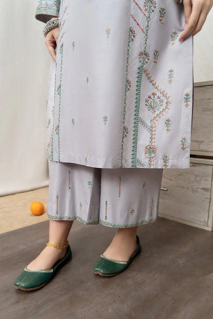 URGE - 3PC DHANAK EMBROIDERED SHIRT WITH  COUTUTRE PRINTED SHAWL & EMB TROUSER-BIC-3295