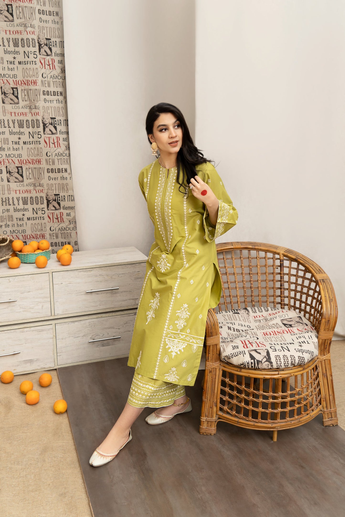 URGE- 3PC DHANAK EMBROIDERED SHIRT WITH COUTURE WOOL PRINT SHAWL AND EMB TROUSER-BIC-3162