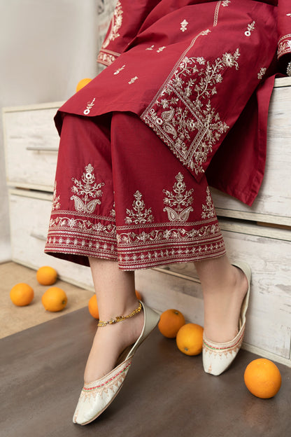 URGE - 3PC DHANAK EMBROIDERED SHIRT WITH COUTURE PRINTED SHAWL AND EMB TROUSER-BIC-3205