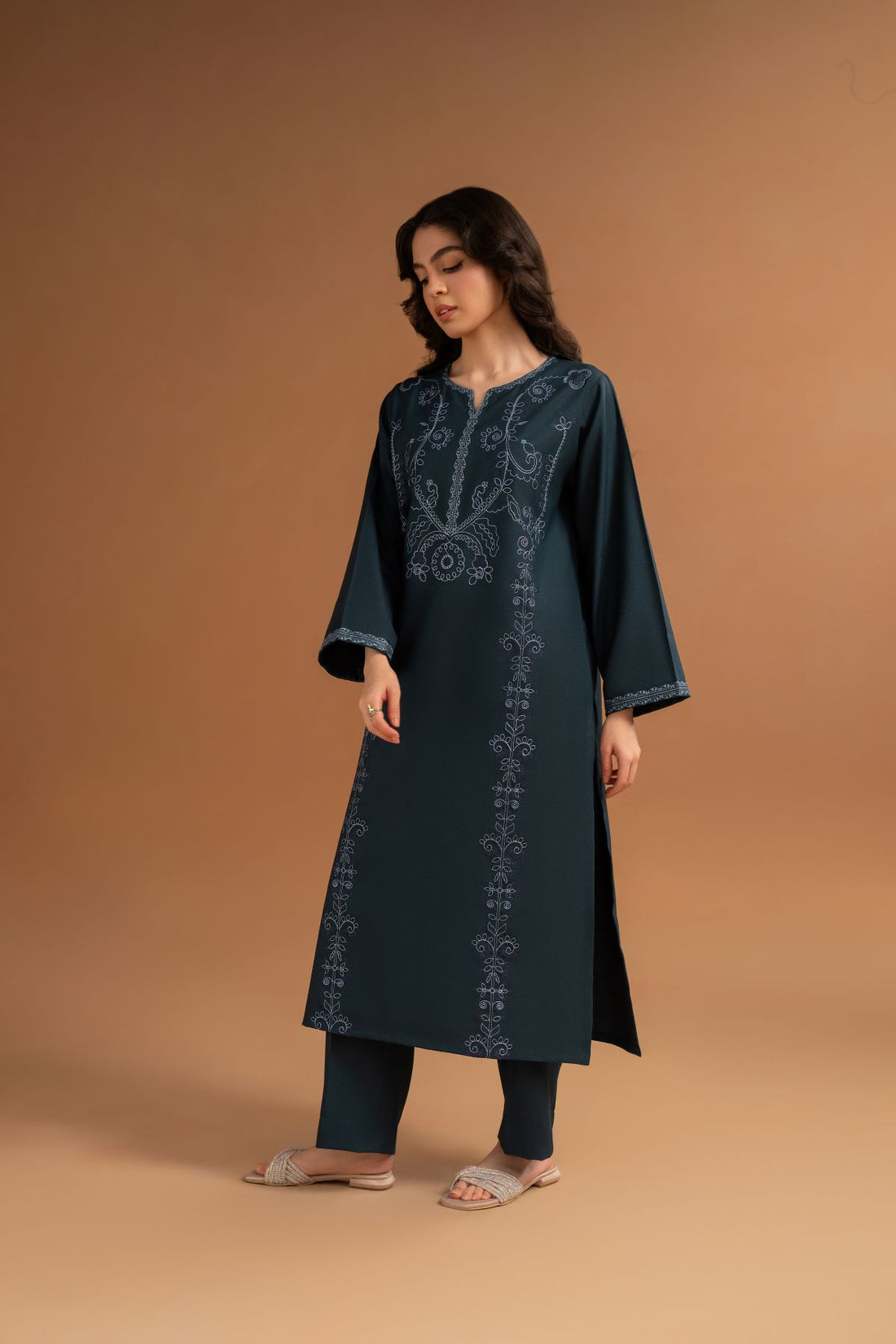 LAZULI-2PC DHANAK EMBROIDRED SHIRT WITH DHANAK TROUSER-BIC-3379