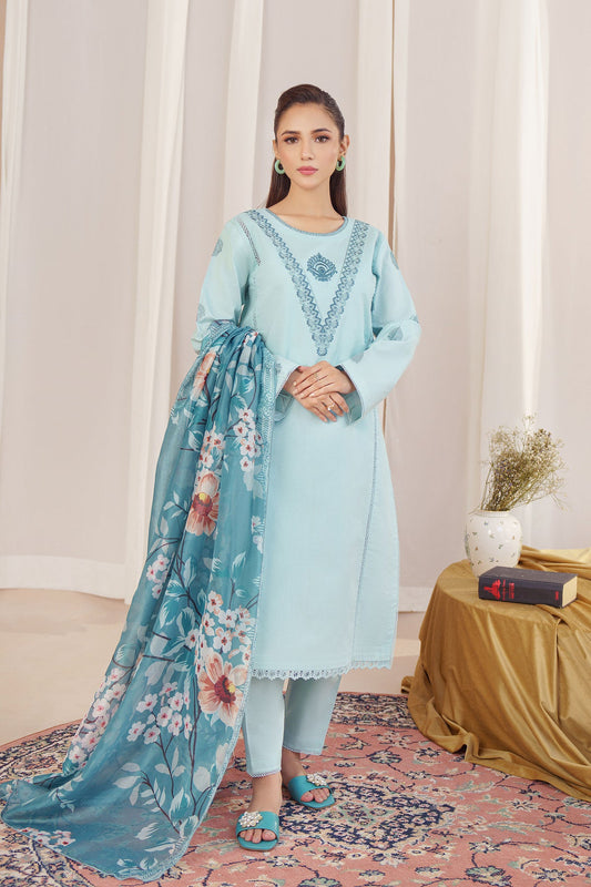 Hana- 3PC Dhanak Embroidered Shirt With Twil Print Wool Shawl & Trouser-BIC-3193