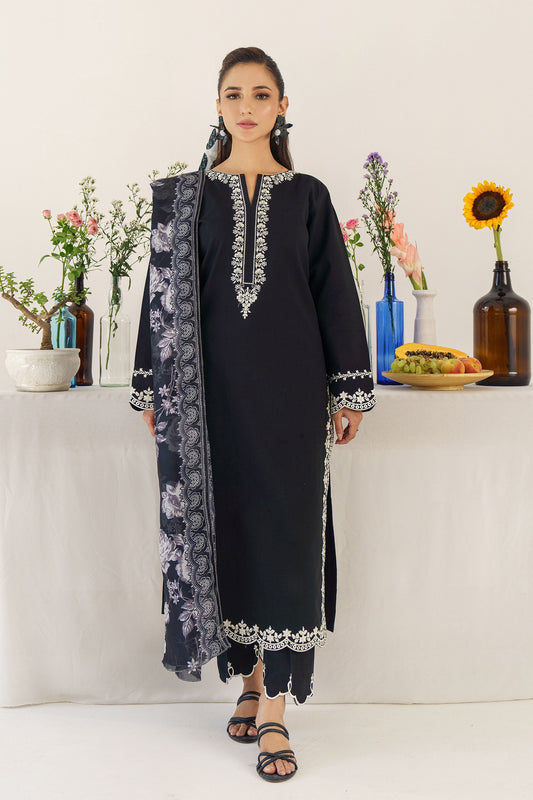 URGE - 3PC DHANAK EMBROIDERED SHIRT WITH  WOOL PRINTED SHAWL AND TROUSER-BIC-3174