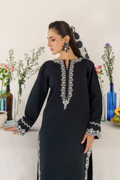 URGE - 3PC DHANAK EMBROIDERED SHIRT WITH  WOOL PRINTED SHAWL AND TROUSER-BIC-3174