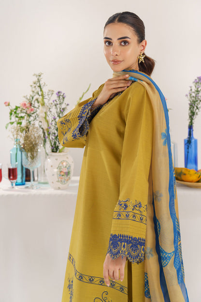 HANA- 3PC KHADAR EMBROIDERED SHIRT WITH COUTURE PRINT SHAWL AND TROUSER-BIC- 3194