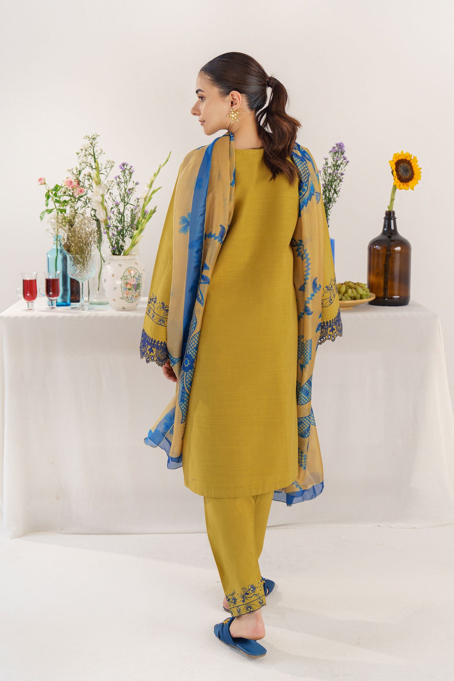 HANA- 3PC KHADAR EMBROIDERED SHIRT WITH COUTURE PRINT SHAWL AND TROUSER-BIC- 3194