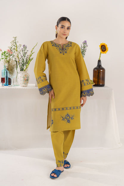 HANA- 3PC KHADAR EMBROIDERED SHIRT WITH COUTURE PRINT SHAWL AND TROUSER-BIC- 3194