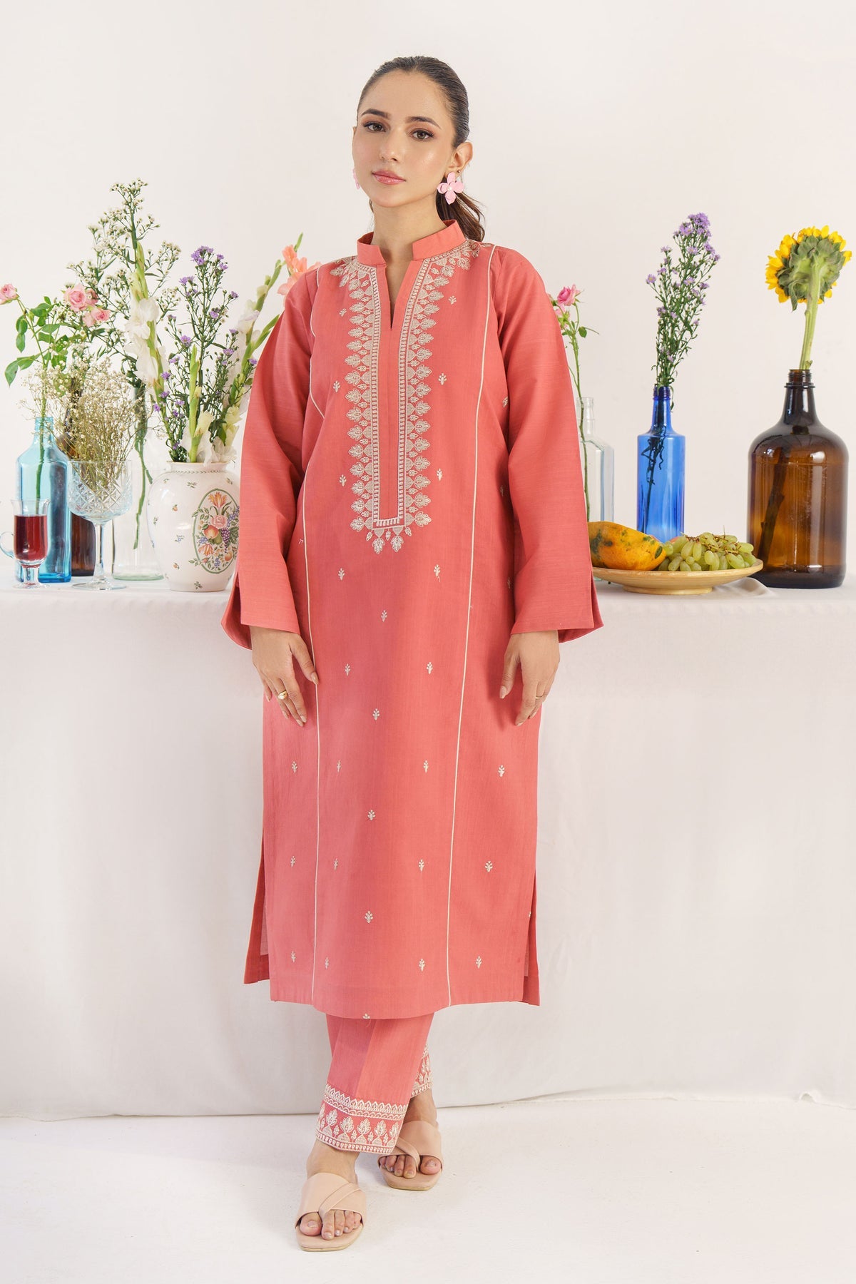 HANA- 3PC KHADAR EMBROIDERED SHIRT WITH COUTURE PRINT SHAWL AND TROUSER-BIC- 3167