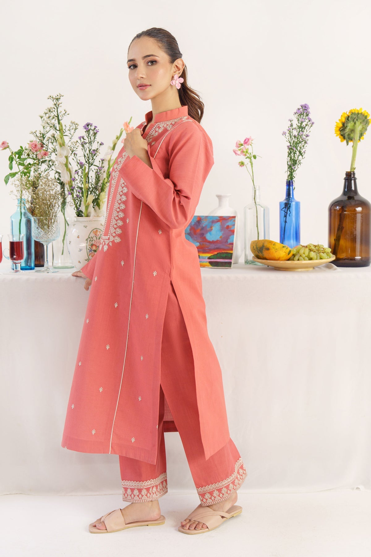 HANA- 3PC KHADAR EMBROIDERED SHIRT WITH COUTURE PRINT SHAWL AND TROUSER-BIC- 3167