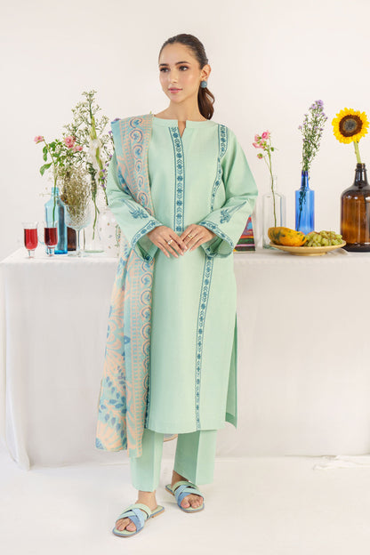 HANA- 3PC DHANAK EMBROIDERED SHIRT WITH WOOL PRINT SHAWL AND TROUSER-BIC-3158