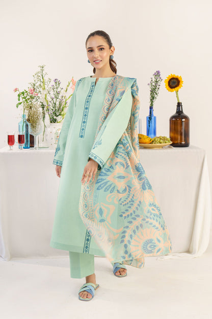 HANA- 3PC DHANAK EMBROIDERED SHIRT WITH WOOL PRINT SHAWL AND TROUSER-BIC-3158