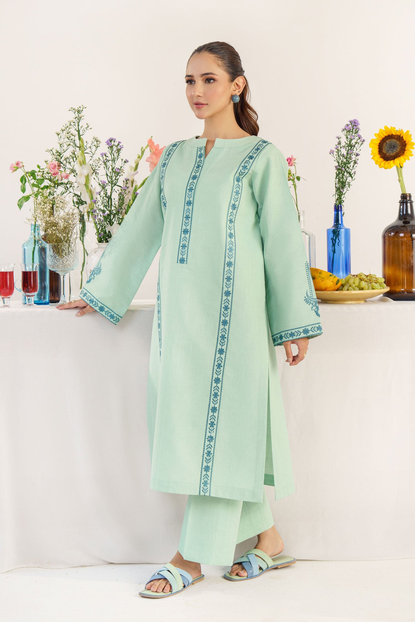 HANA- 3PC DHANAK EMBROIDERED SHIRT WITH WOOL PRINT SHAWL AND TROUSER-BIC-3158