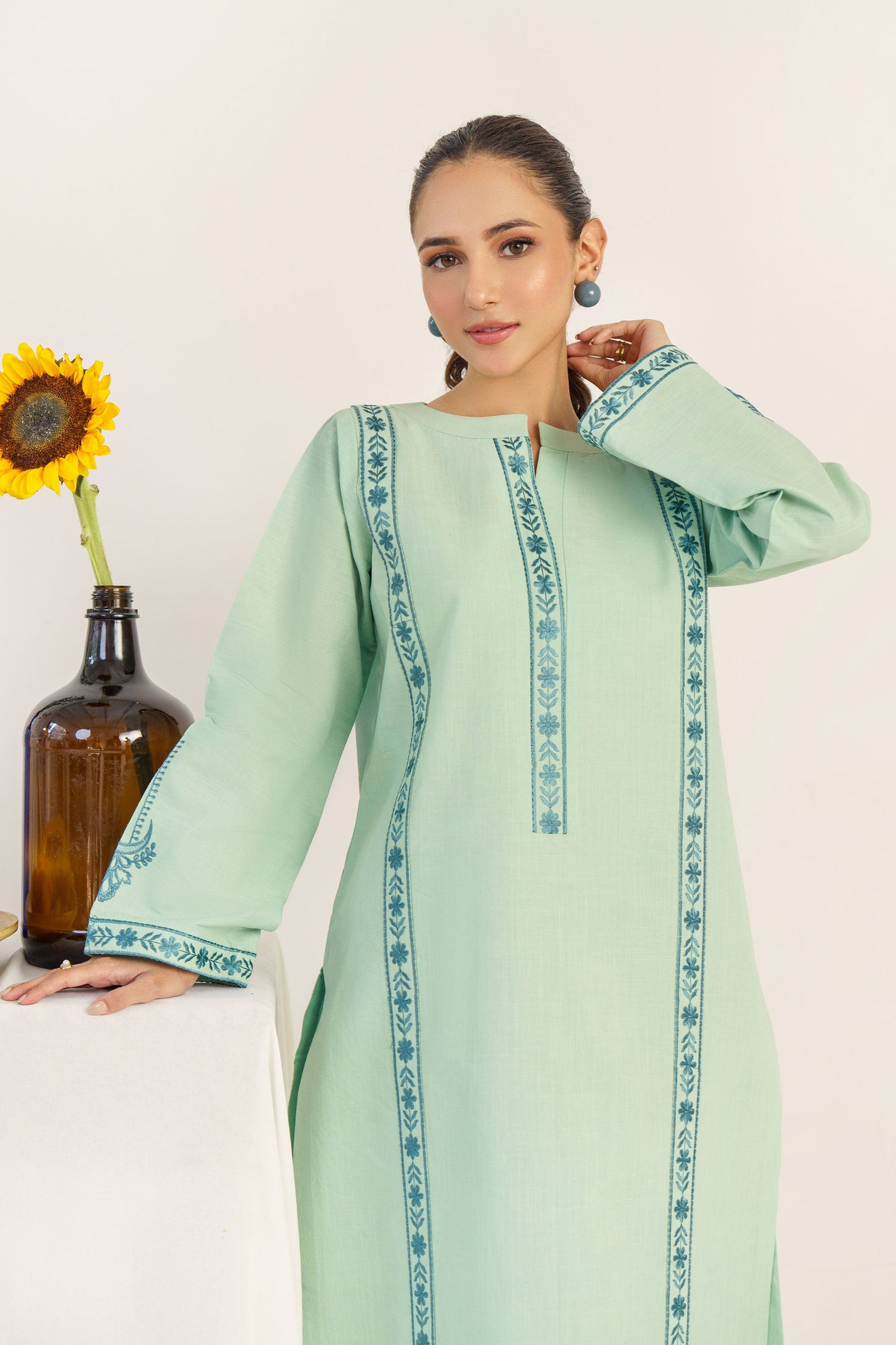 HANA- 3PC DHANAK EMBROIDERED SHIRT WITH WOOL PRINT SHAWL AND TROUSER-BIC-3158