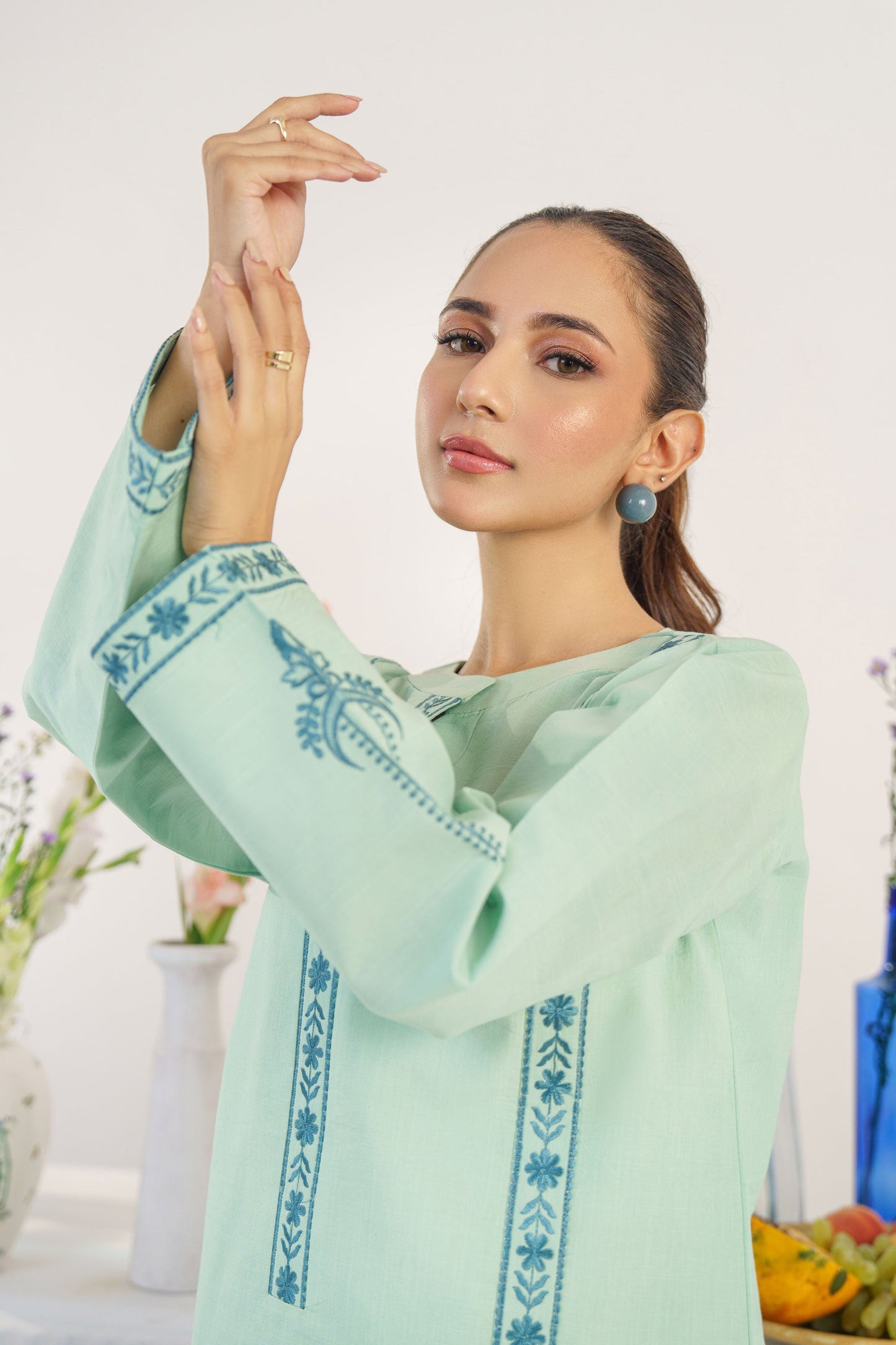 HANA- 3PC DHANAK EMBROIDERED SHIRT WITH WOOL PRINT SHAWL AND TROUSER-BIC-3158