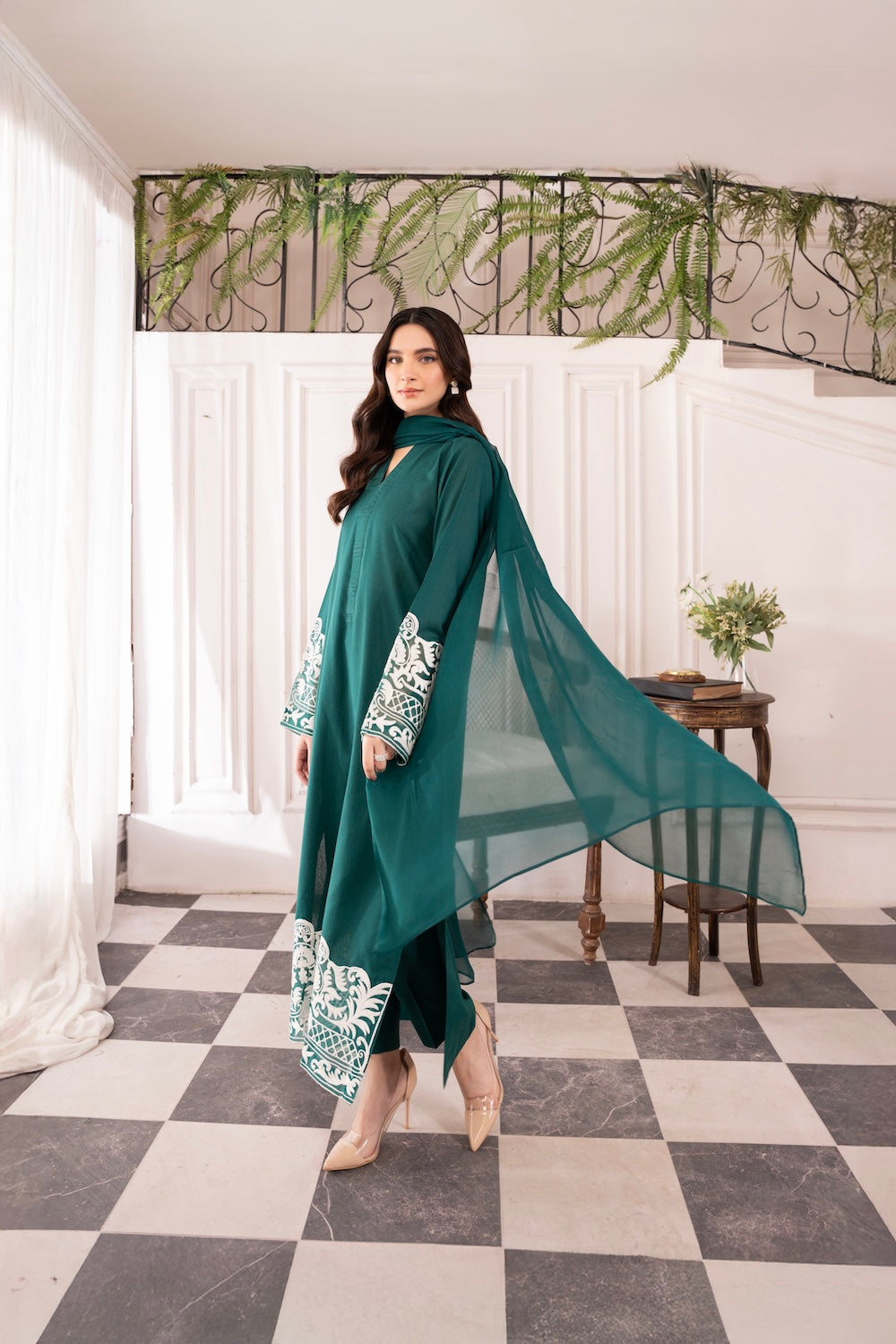 ASIM JOFA-3PC LAWN EMBROIDERED SHIRT WITH BAMBER CHIFFON DUPATTA AND LAWN TROUSER-BIC-3577