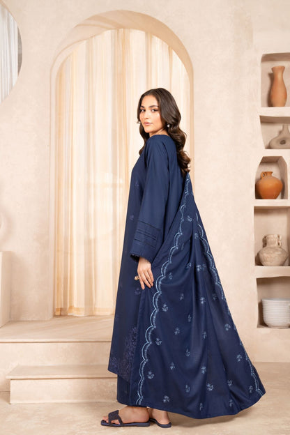 Lazuli - 3PC Dhanak Embroidered Shirt With Dhanak Embroidered  Shawl & Trouser-BIC-3326