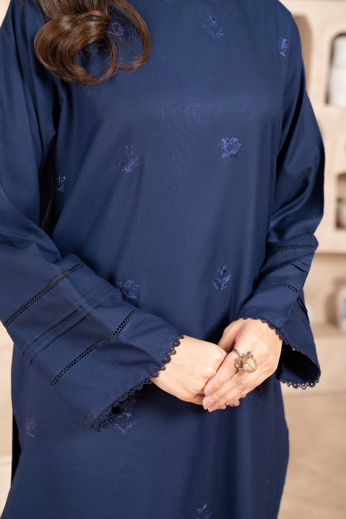 Lazuli - 3PC Dhanak Embroidered Shirt With Dhanak Embroidered  Shawl & Trouser-BIC-3326