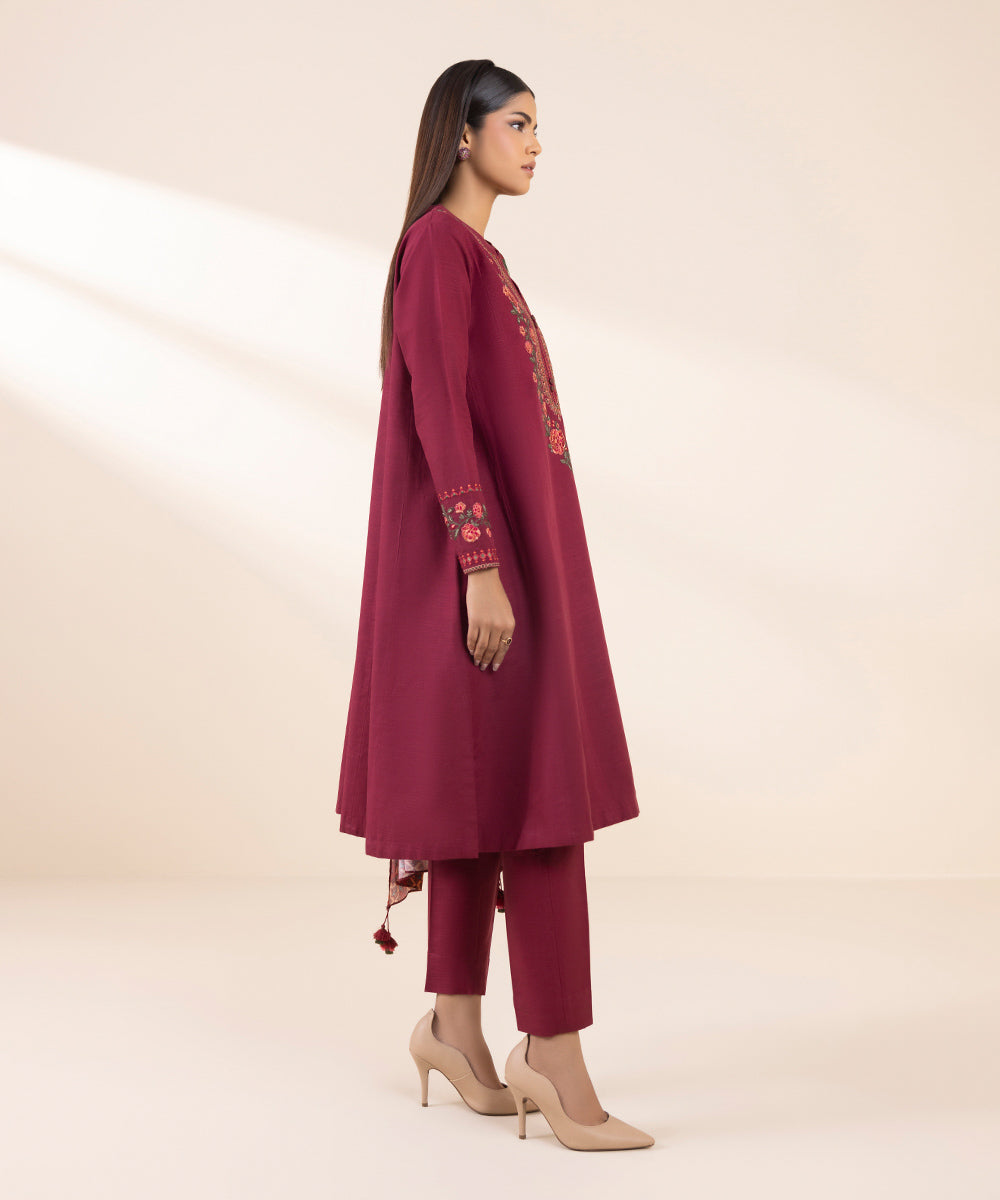 SAPPHIRE- 3PC DHANAK EMBROIDERED SHIRT WITH WOOL PRINT SHAWL AND TROUSER-BIC-3380