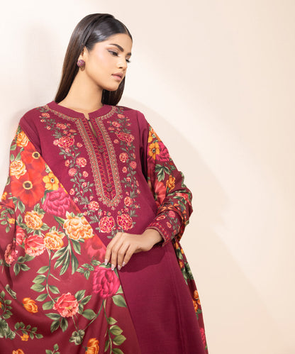 SAPPHIRE- 3PC DHANAK EMBROIDERED SHIRT WITH WOOL PRINT SHAWL AND TROUSER-BIC-3380