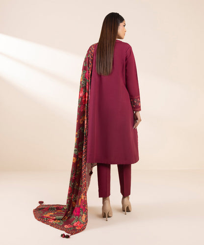 SAPPHIRE- 3PC DHANAK EMBROIDERED SHIRT WITH WOOL PRINT SHAWL AND TROUSER-BIC-3380