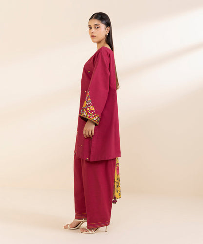 SAPPHIRE- 3PC KHADAR EMBROIDERED SHIRT WITH WOOL PRINT SHAWL AND TROUSER-BIC-3373