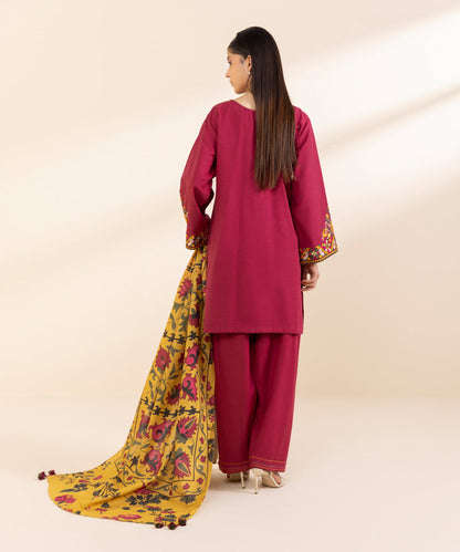 SAPPHIRE- 3PC KHADAR EMBROIDERED SHIRT WITH WOOL PRINT SHAWL AND TROUSER-BIC-3373