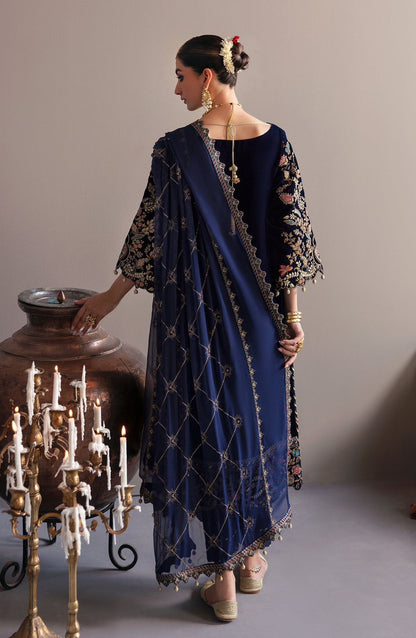 JAZMIN -VELVET 3PC-SEQUENCE EMBROIDERED WORK SHIRT WITH CHIFFON HEAVY SEQUANCE EMBROIDERED DUPATTA -BIC-D-1- MICRO 9000 VELVET