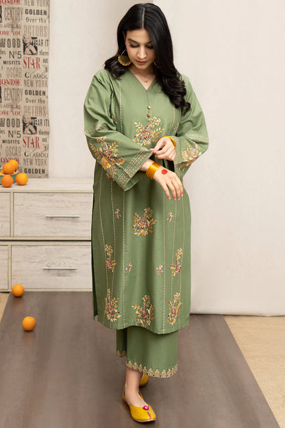 URGE- 3PC DHANAK EMBROIDERED SHIRT WITH COUTURE  PRINT SHAWL AND EMB TROUSER-BIC-3222