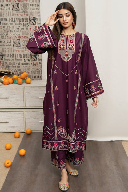 URGE- 3PC DHANAK EMBROIDERED SHIRT WITH COUTURE  PRINT SHAWL AND EMB TROUSER-BIC-3216