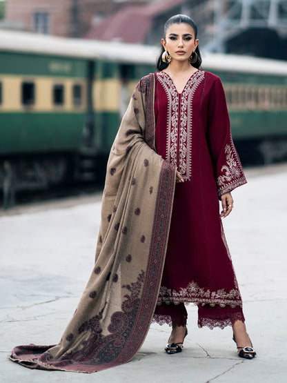 IZEL-3PC DHANAK EMBROIDERED SHIRT WITH COUTURE PRINT SHAWL AND TROUSER-BIC-3332