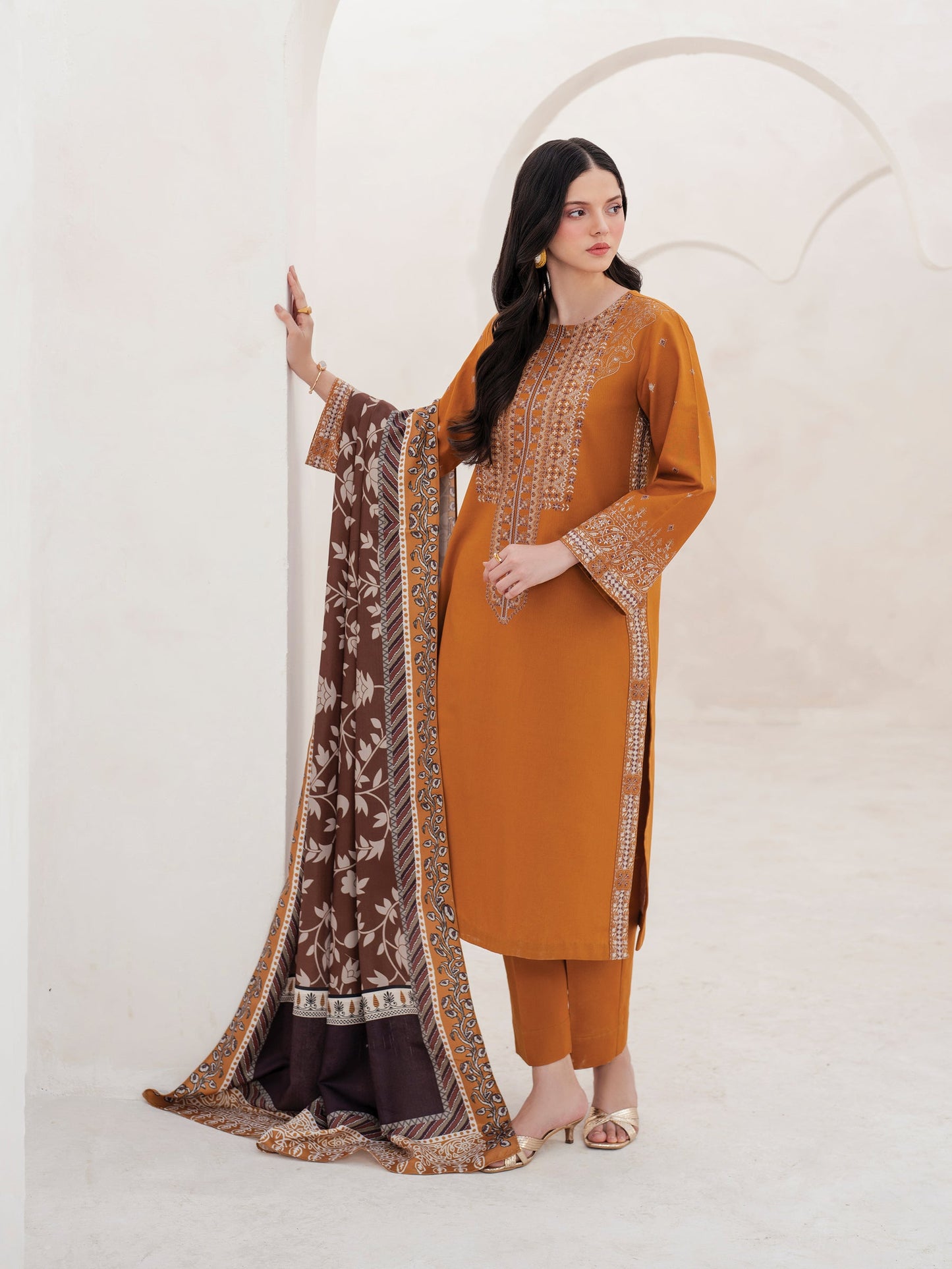 GARNET-3PC LAWN EMBROIDERED SHIRT WITH MONARK PRINT DUPATTA AND TROUSER-BIC-3534