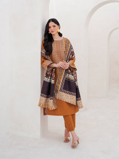 GARNET-3PC LAWN EMBROIDERED SHIRT WITH MONARK PRINT DUPATTA AND TROUSER-BIC-3534